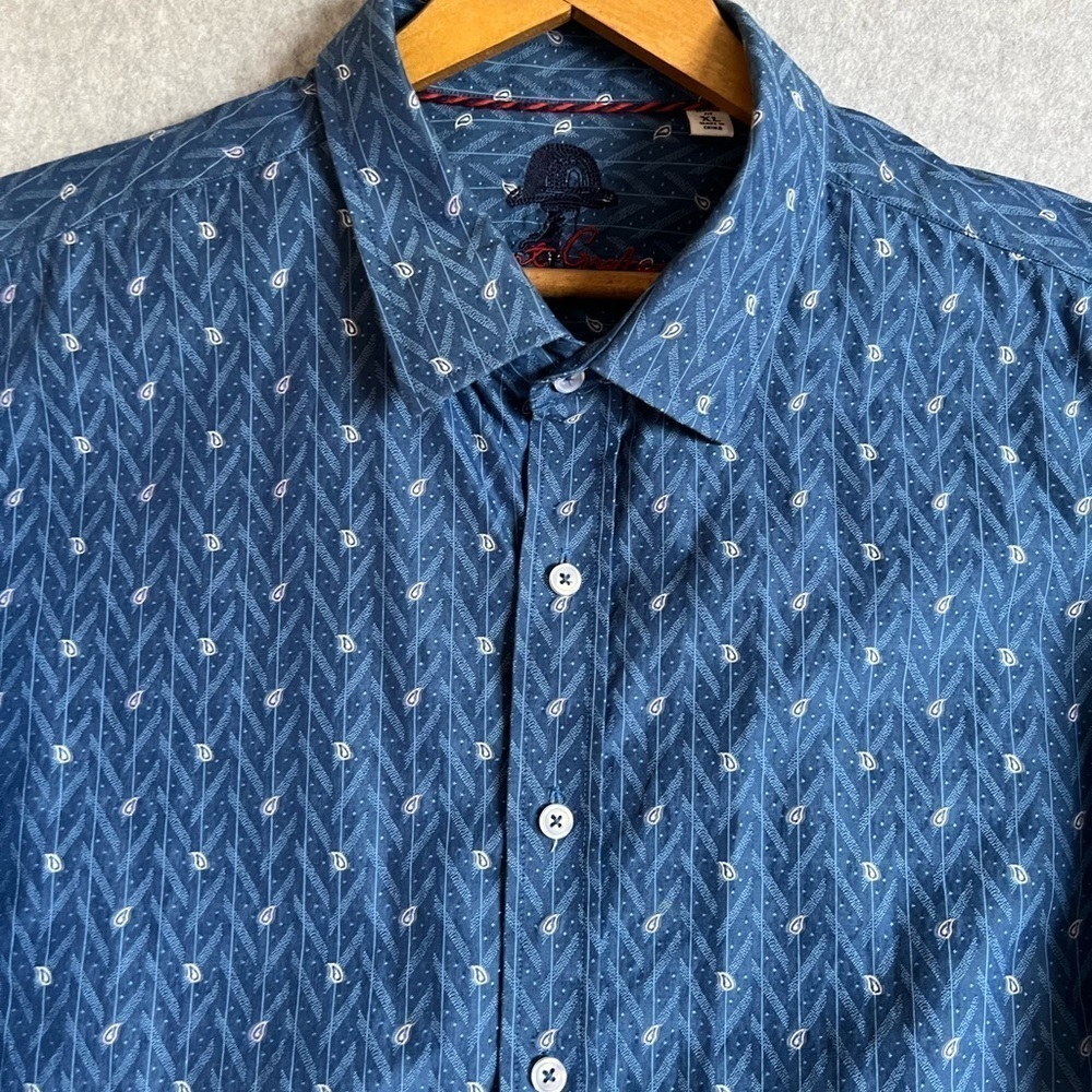 Robert Graham Shirt Mens Large Blue Patterned Button Down Casual Designer Luxury